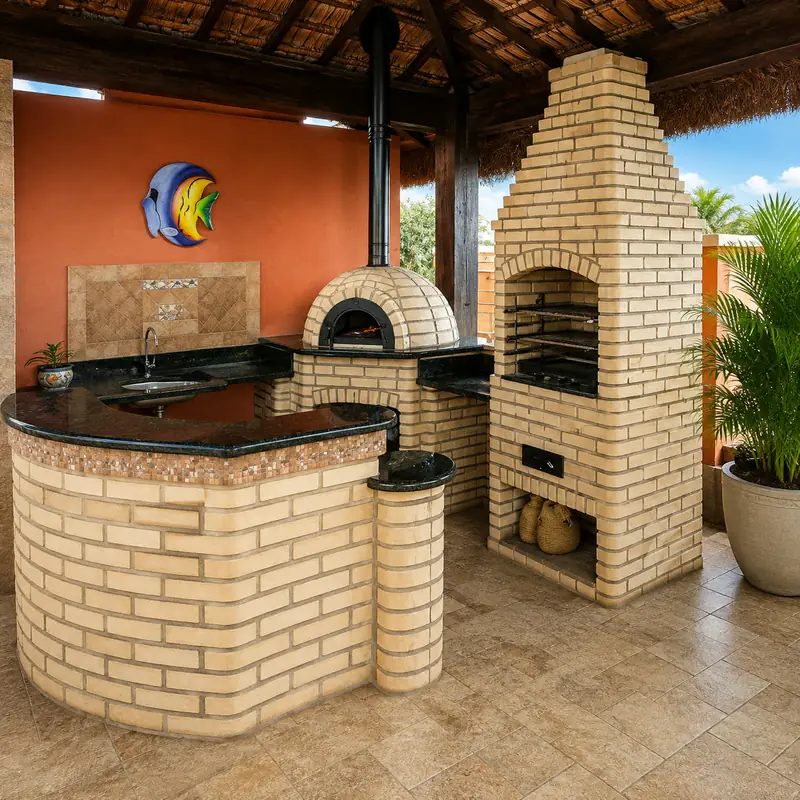 Churrasqueira com forno tipo iglu e balcão boleado