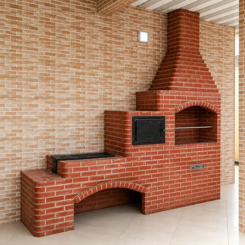 Trio de churrasqueiras vermelhas com forno e fogão